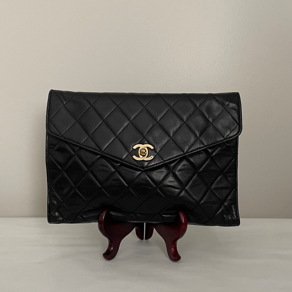CHANEL Black Quilted Lambskin Crossbody Bag with Gold CC Turnlock